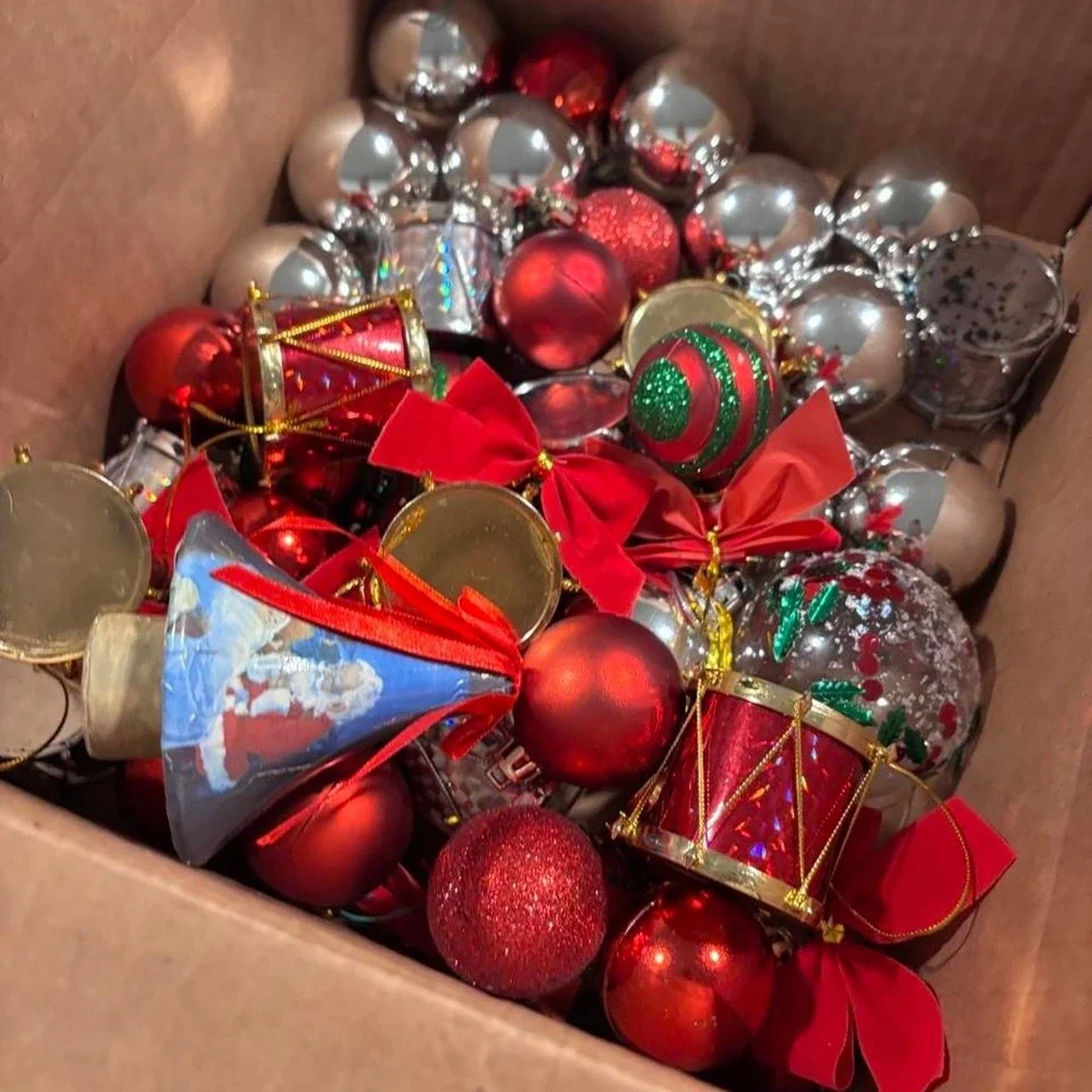 MEGA Holiday Ornament Bundle!  Silver & Red Baubles